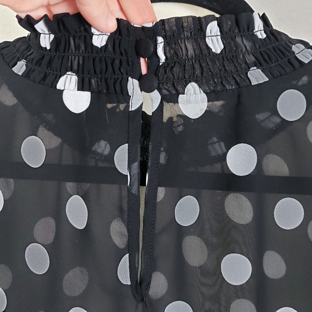 Torrid Polka Dot Sheer Blouse Womens 3X Smocked Neck Parisian Classic Retro - Picture 7 of 8